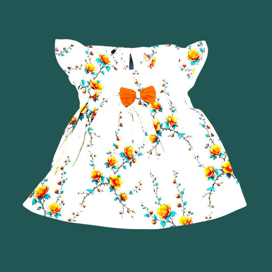 Snow Petals – Newborn Baby Frock & Nikar Set in White Printed Design