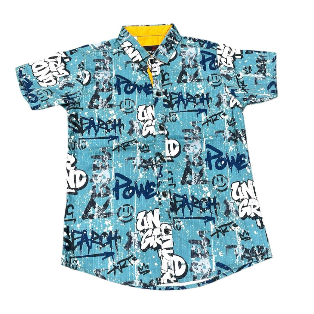 Ocean Vibe Blue Printed Shirt – Casual Wear for Boys